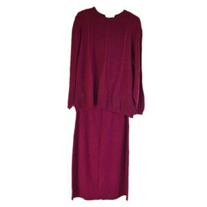 Vintage 90s Acrylic Purple Pink Cable Knit Sweater Skirt Set